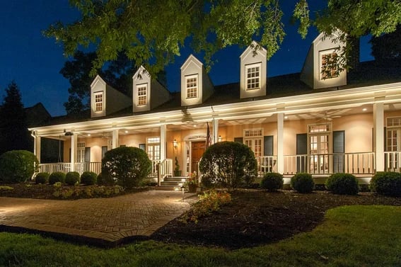 Gutter Mounted Up Lights - Home Facade After