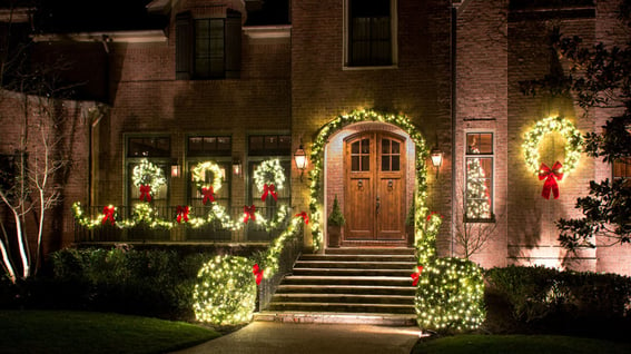 Holiday lights with greenery